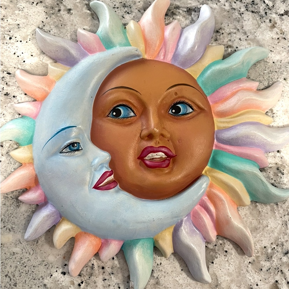 Vintage Whimsigoth Colorful Sun and Moon Cosmic Celestial Wall Art